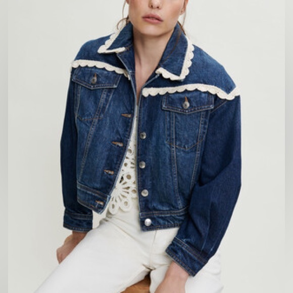Maje Bakina Crochet Trim Denim Jacket - Picture 6 of 6